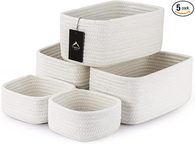 5-Pack Small Woven Rope Storage Baskets – 2 Sizes Organizer Bins by Unknown