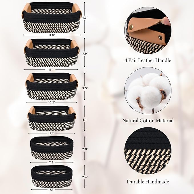 Storage Baskets for Organizing, Small Woven Basket Set of 6-4 Shelf Basket - Image 4