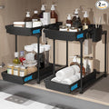 2 Pack Double Sliding Under Sink Organizers and Storage, 2 Tier Under Bathroom by Sevenblue