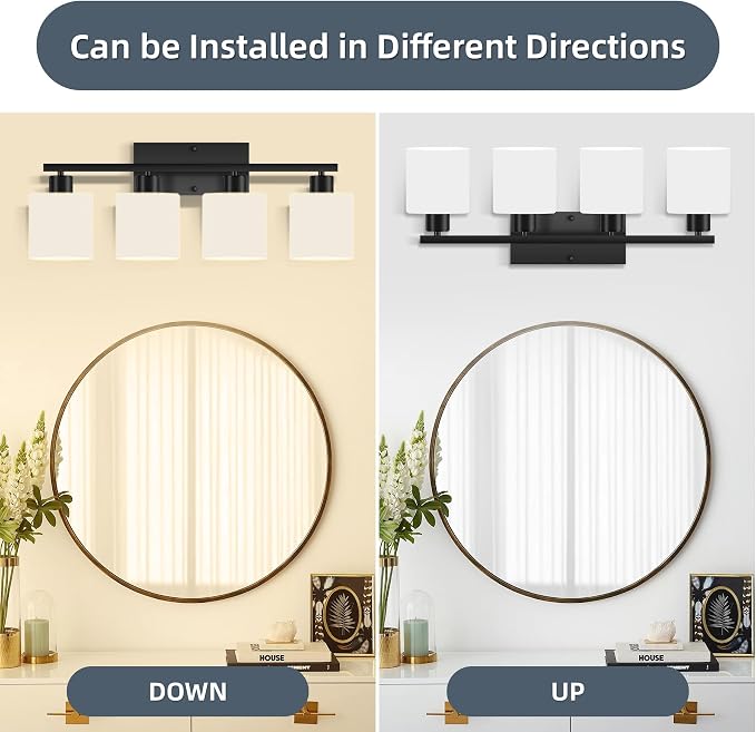 CANMEIJIA 4-Light Bathroom Vanity Light Fixtures, Matte Black Vanity Wall - Image 5