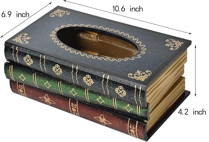 Antique Book Design Wood Bathroom Facial Tissue Dispenser Box Cover/Novelty - Image 4