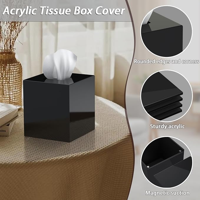 SILUT Tissue Box Cover Square, Shiny Acrylic Tissues Holder, Facial Tissue - Image 5