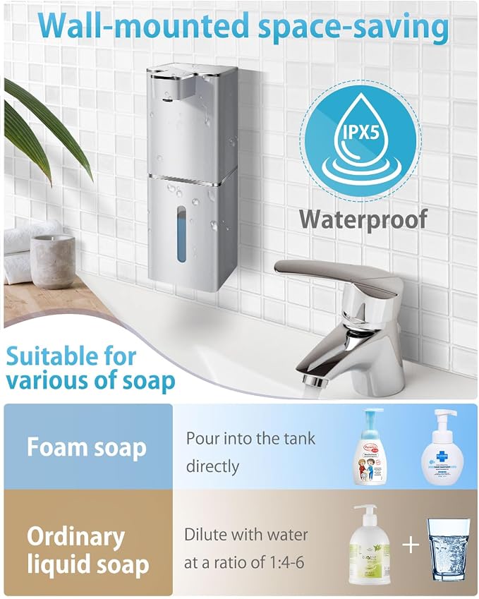 Automatic Foaming Soap Dispenser Touchless 380ml/12.8oz Rechargeable Hand Soap - Image 6