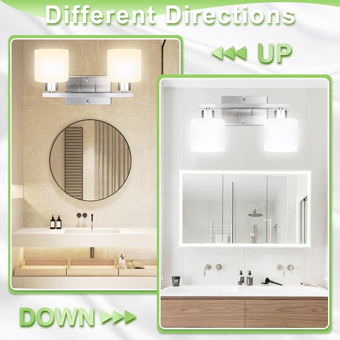 CANMEIJIA 2-Light Bathroom Vanity Light Fixtures Brushed Nickel, Morden Vanity - Image 4