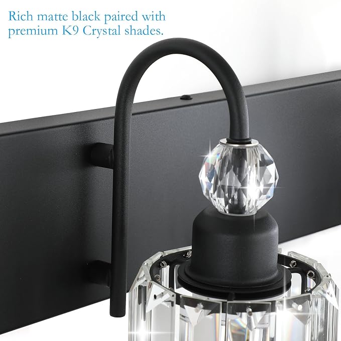 Ralbay Modern Crystal Black 5-Light Bathroom Vanity Light, Matte Black Crystal - Image 7