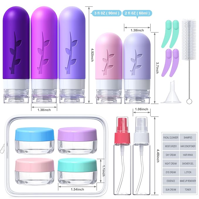 19 Pack travel Bottles for Toiletries, Silicone TSA Approved Travel Size - Image 2