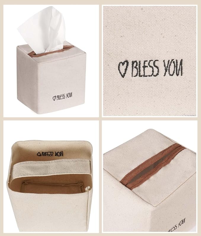 Livelab Tissue Box Cover Square, Chic Canvas Tissue Box Holder - Image 7