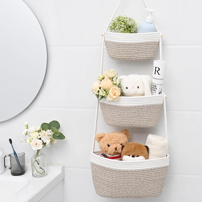 Hanging Storage Baskets, Over the Door Basket, Cotton Wall Baskets Storage - Image 6