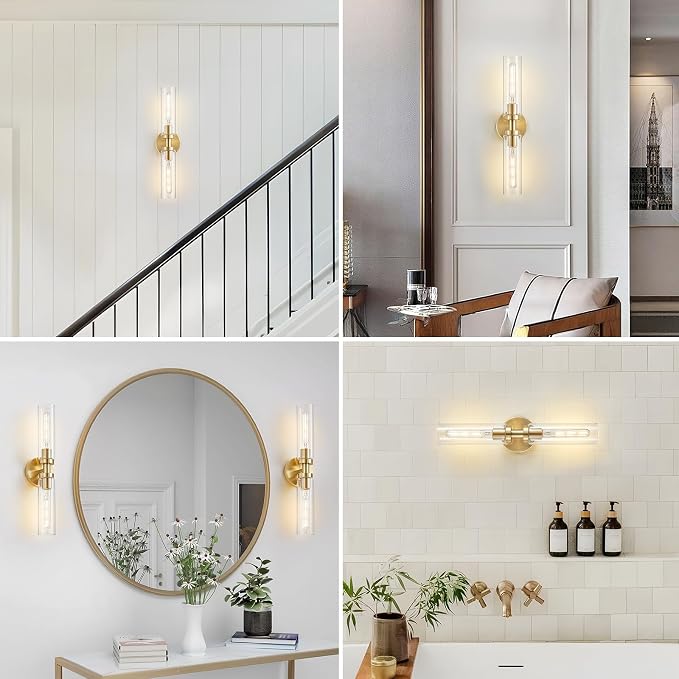 2-Light Brushed Brass Gold Bathroom Light Fixtures Over Mirror Modern Vanity - Image 7
