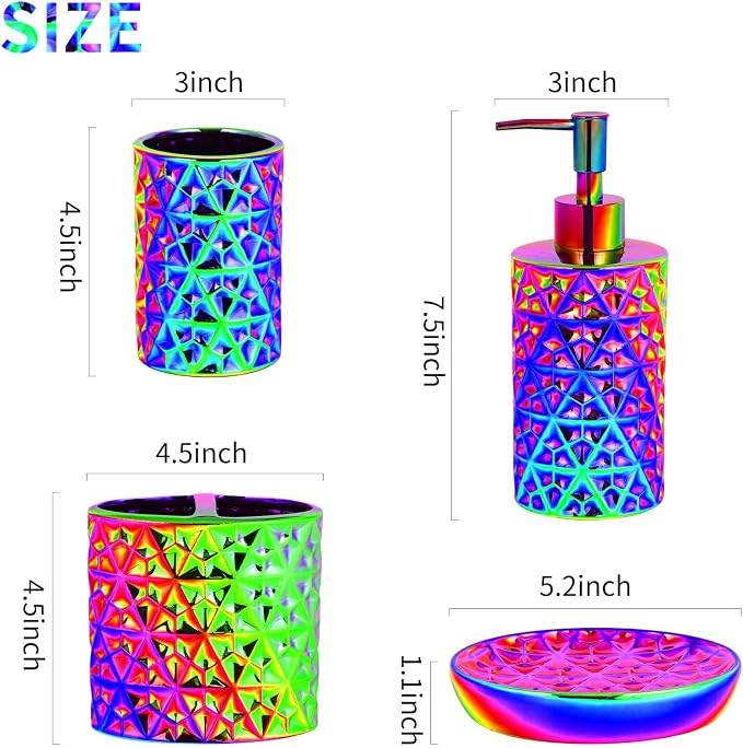 Colorful Bathroom Accessories Set 4 Pcs, Lotion Soap Dispenser, Soap Dish - Image 2