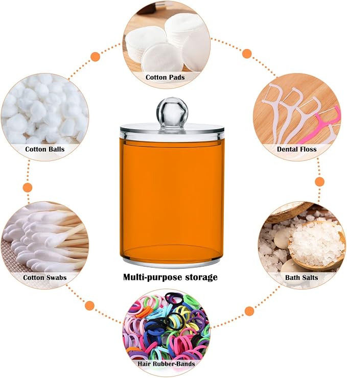Orange Qtip Holder Organizer Dispenser Cotton Swabs Cans Plastic Jars - Image 4