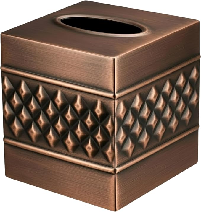 Monarch Abode Tissue Box Cover Square – Handcrafted Geo Embossed Antique Copper by MonarchAbode