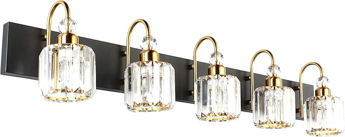 Ralbay Modern LED Bathroom Vanity Lights 5-Lights Crystal Vanity Lights Over by RalbayLighting