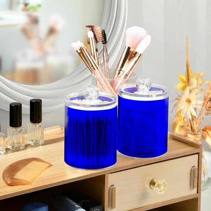 Blue Qtip Holder Organizer Dispenser Cotton Swabs Cans Plastic Jars - Image 6