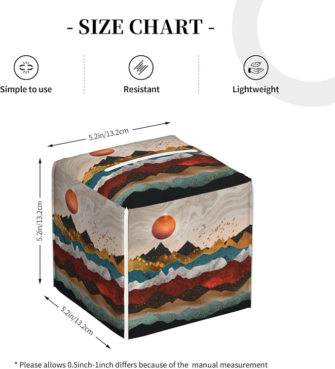 Gold Mountains and Red Sun Tissue Box Cover Square, Abstract Mountain Sunset - Image 4