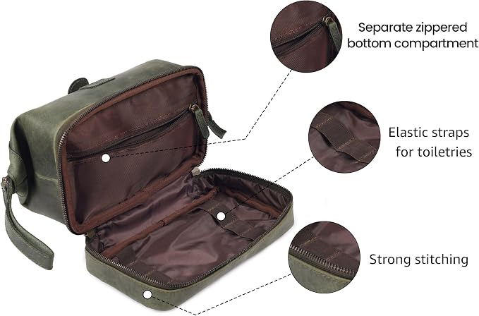 LEATHER VILLAGE Genuine Leather Dopp Kit – Large Travel Toiletry Bag - Image 2