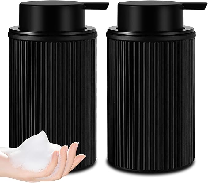 Matte Black Foaming Soap Dispenser, 2 Pack Ribbed Glass Foam Hand Soap Dispenser by ALPIRIRAL