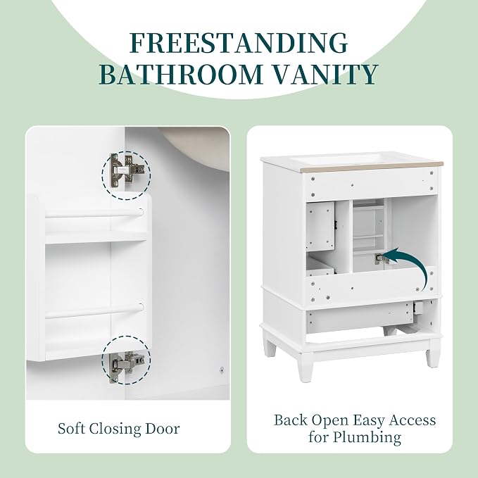 24" Bathroom Vanity with Sink, Harper & Bright Designs Free Standing Single - Image 6