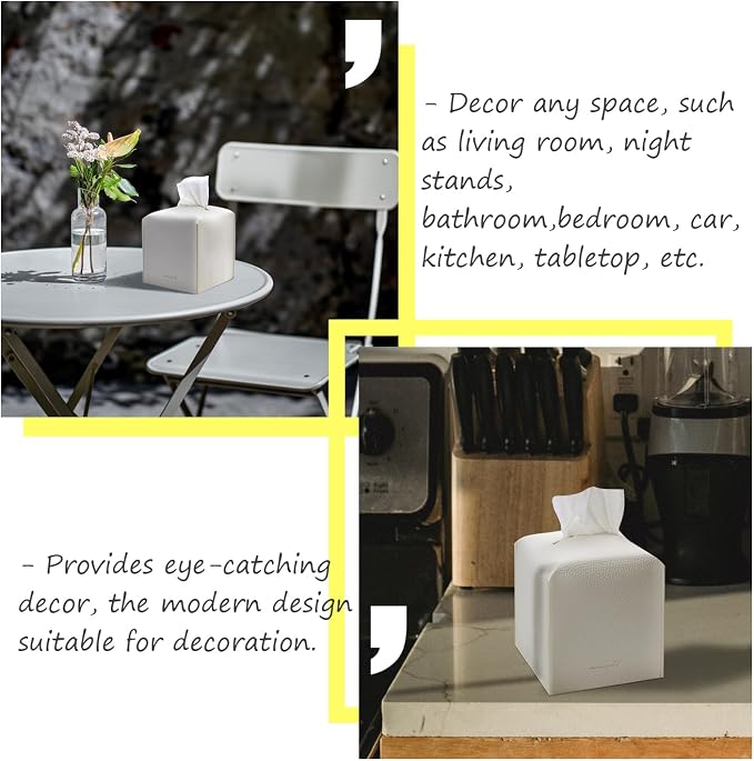 Tissue Box Cover 5X5X5'' PU Leather Tissue Holder Square Tissue Cube Box - Image 6