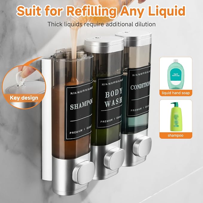 Shampoo and Conditioner Dispenser, Shower Dispenser 3 Chamber No Drill - Image 5