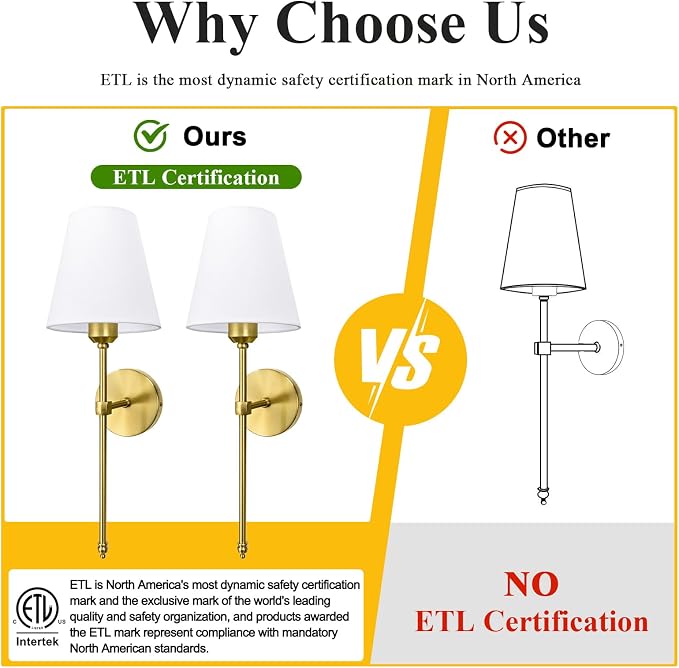 Bsmathom Wall Sconces Sets of 2, Hardwired Classic Brushed Brass Sconces Wall - Image 4
