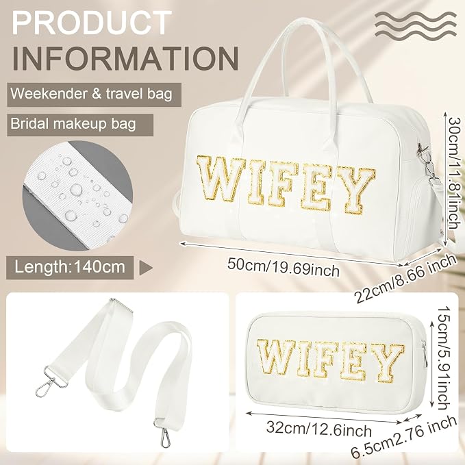 2 Pcs Wedding Weekender Bag Bride Groom Duffle Bag Chenille Letter Patch Travel - Image 2