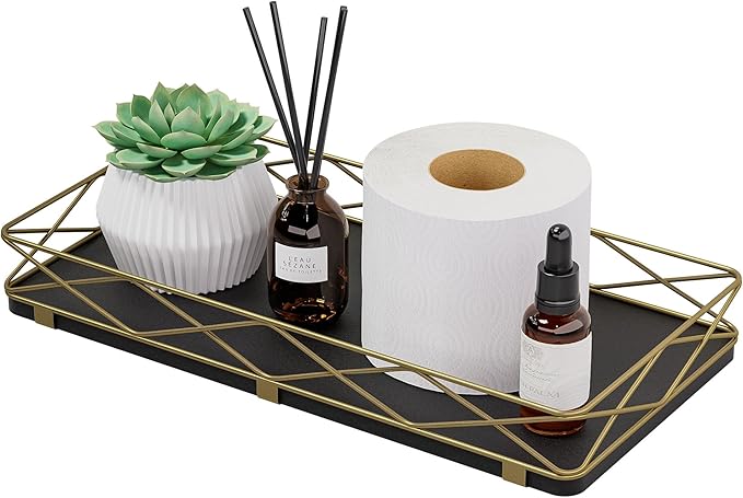 Toilet Paper Basket Holder, Wood and Metal Toilet Tray Vanity Organizer by Lixple
