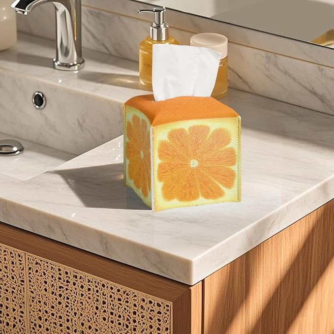 Cute Fruit Tissue Box Cover Funny Orange Citrus Square PU Leather Waterproof - Image 5