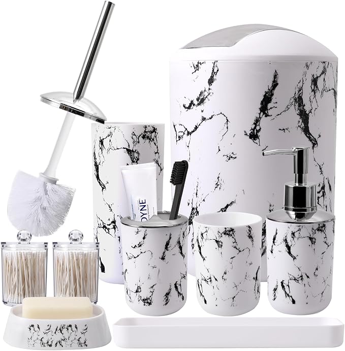 White Marble Bathroom Accessories Set, Vanity Tray, Soap Dispenser, Soap Dish by BetterbathroomwithXLHOME