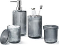 Gray Glass Bathroom Accessories 4 Pcs, Soap Dispenser and Toothbrush Holder Set by ALPIRIRAL