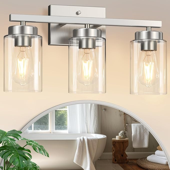IZORRO Modern Bathroom Light Fixtures, 3 Light Brushed Nickel Vanity Lights by IZORRO