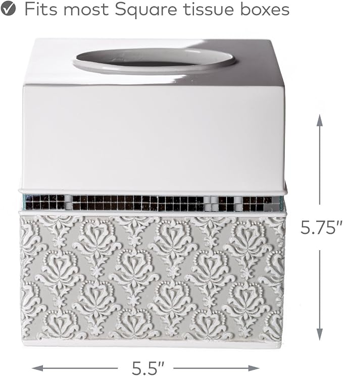 Creative Scents Mirror Damask Square Tissue Box Cover - Image 3