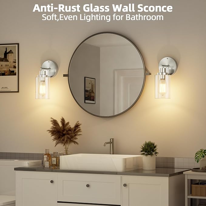 GORDNWE 1-Light Bathroom Wall Sconce, Brushed Nickel Vanity Light, Modern Wall - Image 3