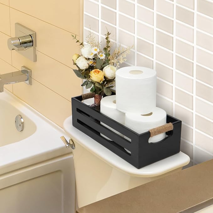 LotFancy Bathroom Decor Box, 2 Pack Toilet Tank Topper Basket, Wooden Bathroom - Image 4