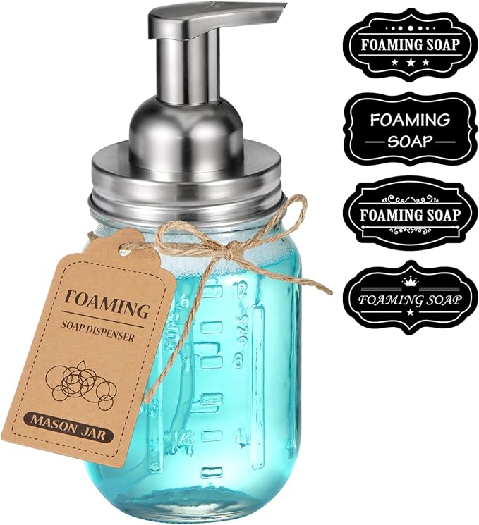 Amolliar Mason Jar Foaming Soap Dispenser, Plastic Soap Pump, Refillable Hand - Image 2