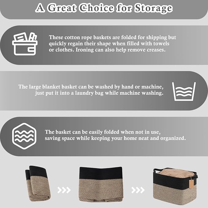 Goodpick Woven Storage Baskets for Organizing, Blanket Basket for Living Room - Image 7