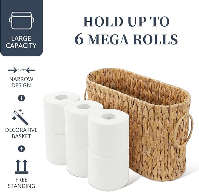 Toilet Paper Storage Basket, Water Hyacinth Toilet Paper Holder - Image 4
