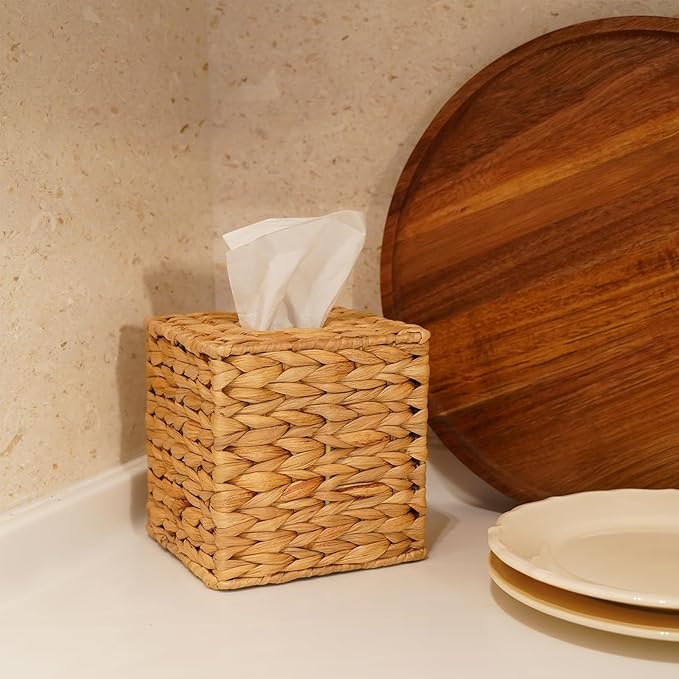 PINXIURY Water Hyacinth Handwoven Tissue Box Cover, Natural Handmade Wicker - Image 5