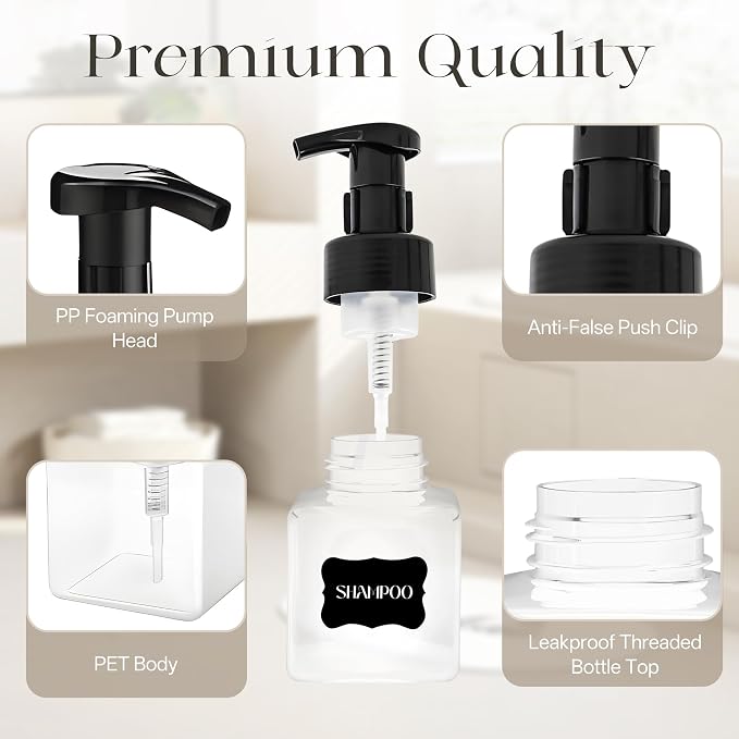 8.5 oz Foaming Soap Dispenser Plastic Foaming Pump Bottle, Refillable Dispenser - Image 4