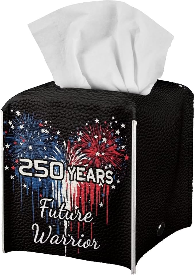 250 Years Liberty Tissue Box Holder Square PU Leather Tissue Organizer Case - Image 2
