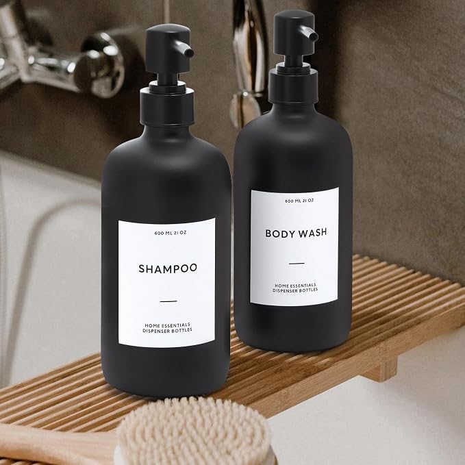 HOMCDALY Shampoo and Conditioner Dispenser, 21oz 3-Pack Refillable Shampoo and - Image 6