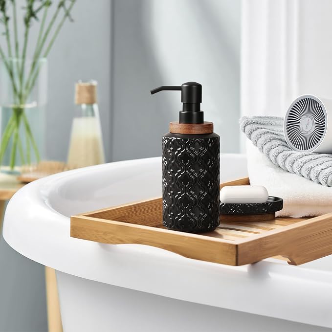 Elegant Bathroom Accessories Set 6 PCS Ceramic and Wood Bathroom Accessory Set - Image 5
