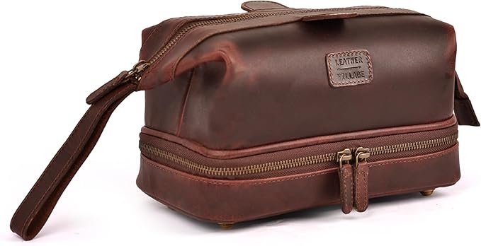 LEATHER VILLAGE Genuine Leather Dopp Kit – Large Travel Toiletry Bag by LeatherVillage