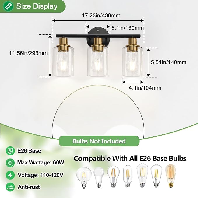 3-Light Bathroom Light Fixtures, Modern Vanity Light - Image 7