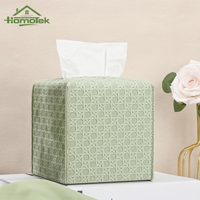 HOMOTEK 2 Pack Tissue Box Cover, Square PU Leather Tissue Holder, Decorative - Image 5
