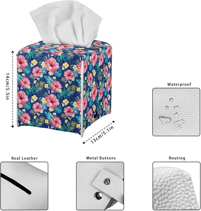 Tropical Flowers Tissue Box Cover, PU Leather Square Tissue Holder - Image 6
