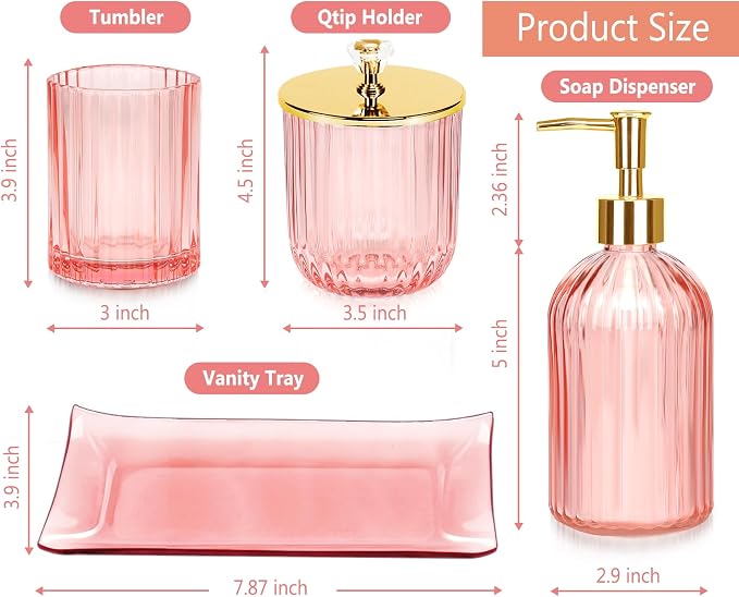 Haturi Bathroom Accessories Set, Toothbrush Holder, Apothecary Jar, Vanity Tray - Image 2