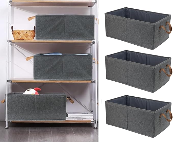 Pack of 3 Large Capacity Storage Bins Closet Organizer System, Sturdy Foldable - Image 7