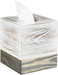 MyGift Coastal Chic Square Tissue Box Cover, Two-Tone Whitewashed Solid Wood by MyGiftHome
