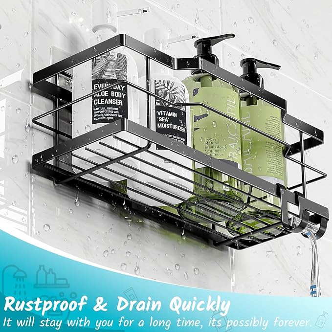 Moforoco Extra Large Shower Caddy Shelf Organizer Rack, Self Adhesive Black - Image 6
